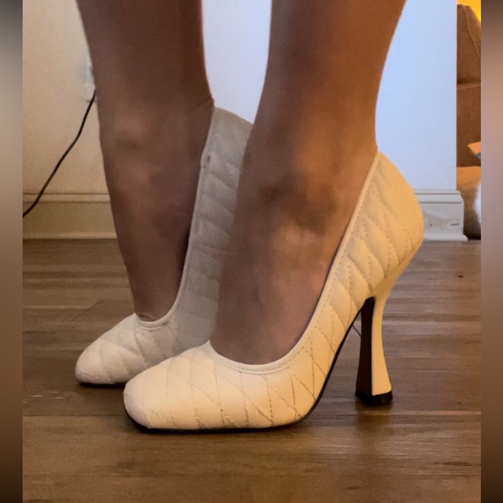 Quilted White Pumps
